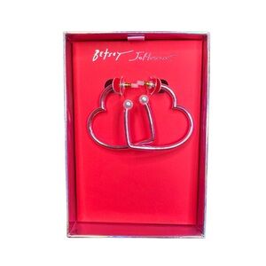 Betsey Johnson Pink Metallic Heart Hoop Earrings